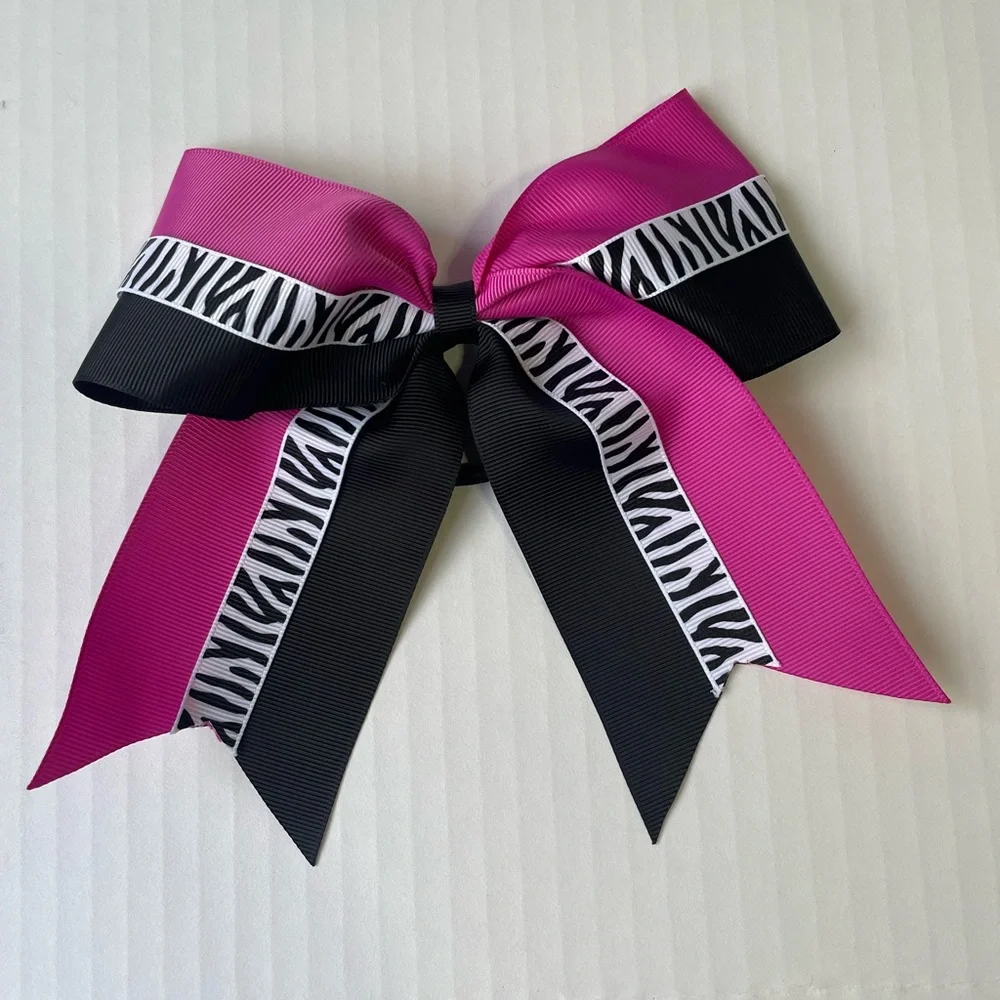 5 Piece 7 inch Zebra Animal Print Pony Tail Cheer Bows